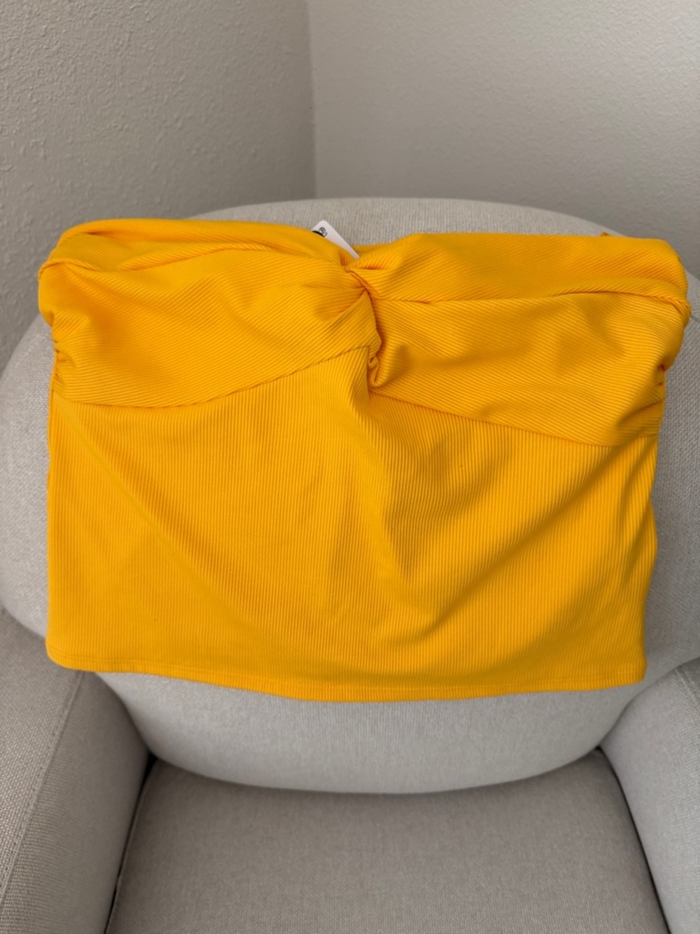 Express Yellow Twist-Front Ribbed Tube Top